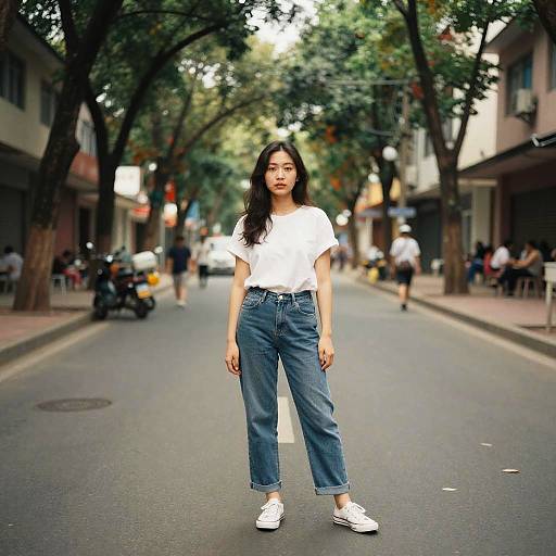 Woman on Tree-Lined Lomography Street