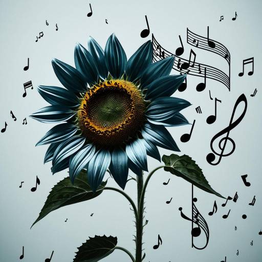 Steel Blue Sunflower with Musical Notes