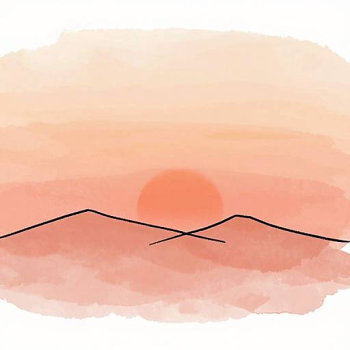 Simple Watercolor Sunset Silhouette