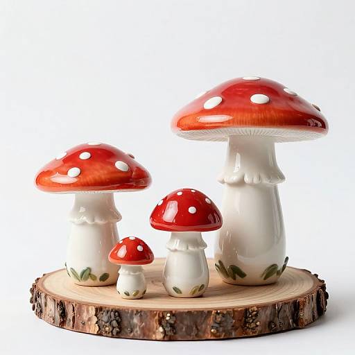 Ceramic Red-Spotted Mushrooms Display