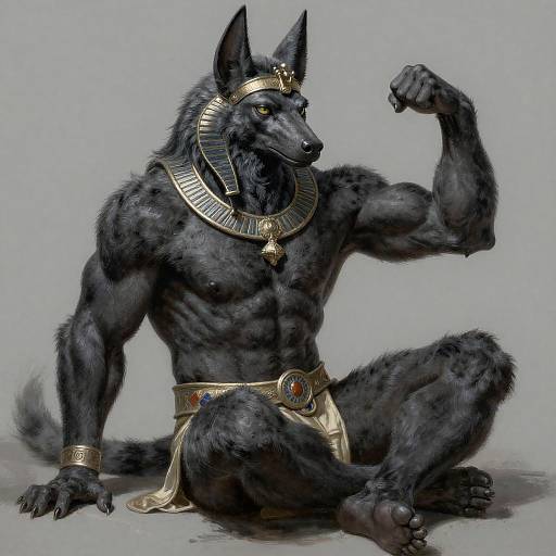 Realistic Fluffy Anubis Male Sitting Portrait