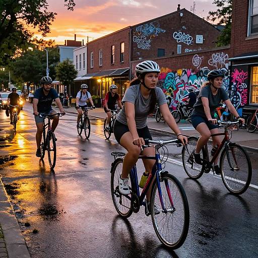 Vibrant City Bike Ride at Sunset