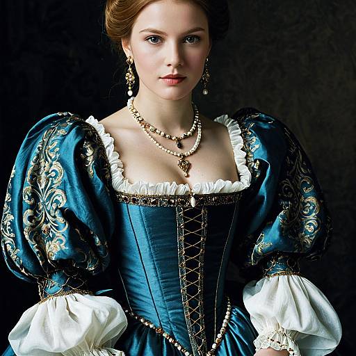 Elegant Venetian Renaissance Dress with Jewelry