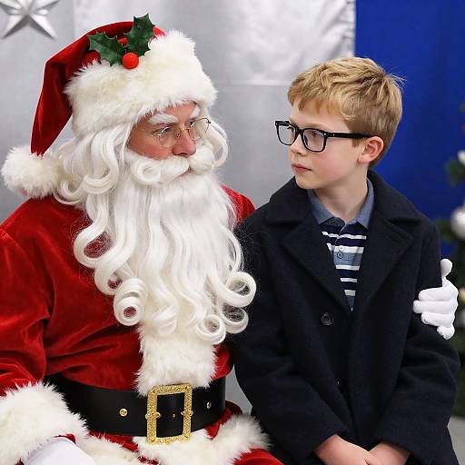 Serious Boy with Santa Claus Portrait