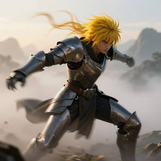 Anime Warrior Charging Through Mist