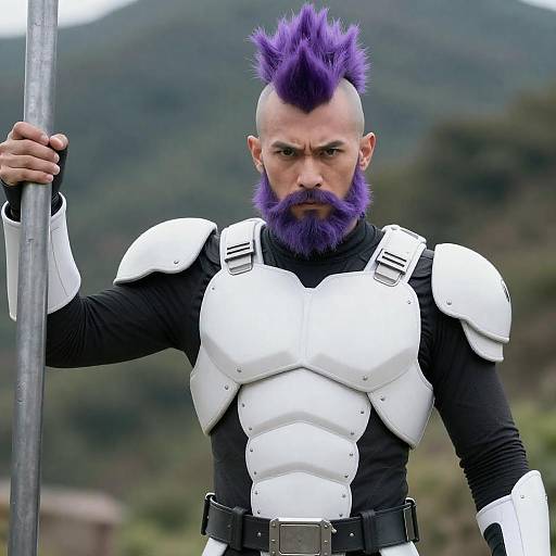 Fierce Warrior with Purple Mohawk