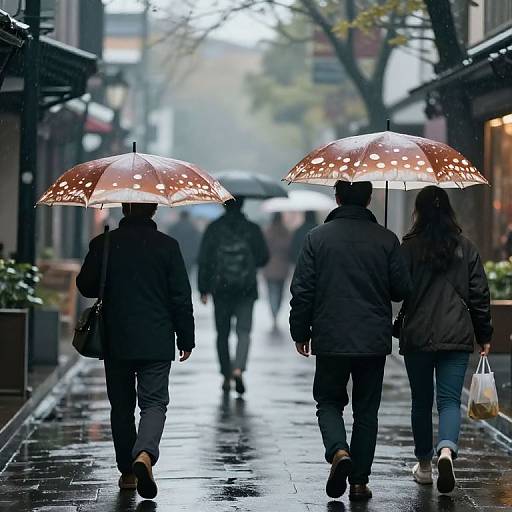 Dreamlike Wet Street with Mushroom Umbrellas
