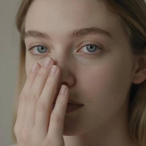 Close-up portrait of young woman with hand on face