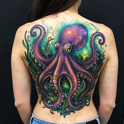 Surreal Octopus Back Tattoo Art