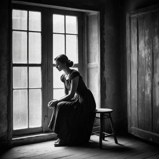 Pensive Woman Sitting by Window in Vintage Room