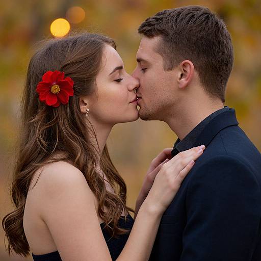 Romantic Couple Kiss with Floral Touch