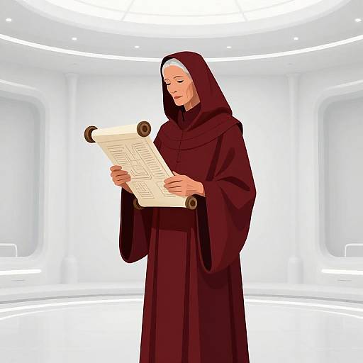 Futuristic High Priestess Reading Scroll