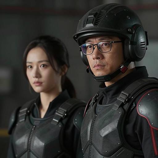 Two People in Tactical Armor with Helmet