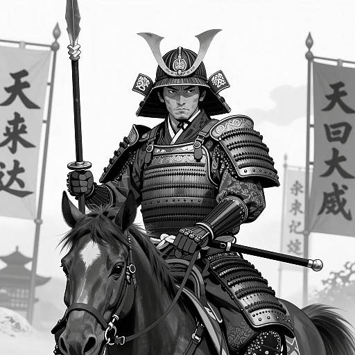 Dynamic Samurai Illustration on Horseback
