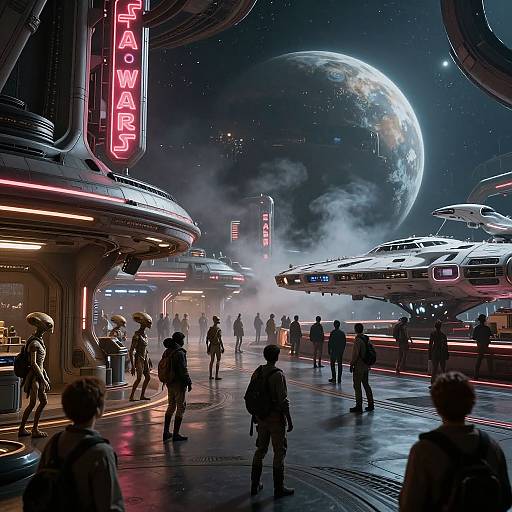 Vibrant Alien Spaceport in Sci-Fi