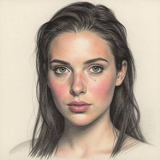 Digital portrait of a young woman with fair skin, green eyes, and brown hair, featuring detailed shading and realistic textures.