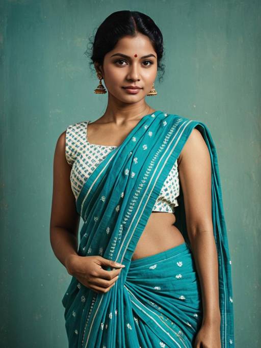 Woman in Teal Malmal Cotton Saree