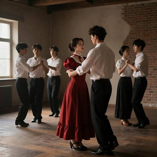 Victorian Dance in a Rustic Room