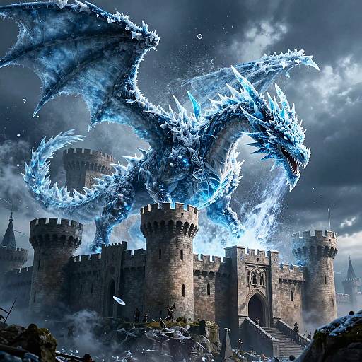 Epic Ice Dragon Battle Scene