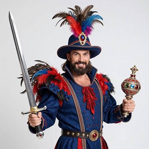 Charismatic Man in Elaborate Feathered Costume