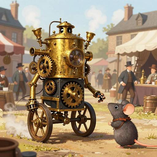 Victorian Steam-Powered Automaton and Clockwork Mouse