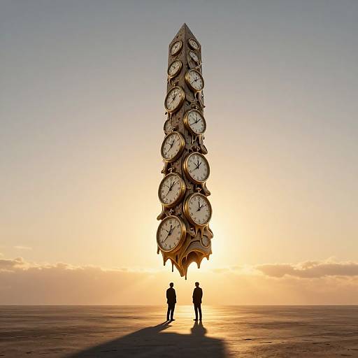 Surreal Melting Clocks Obelisk Scene