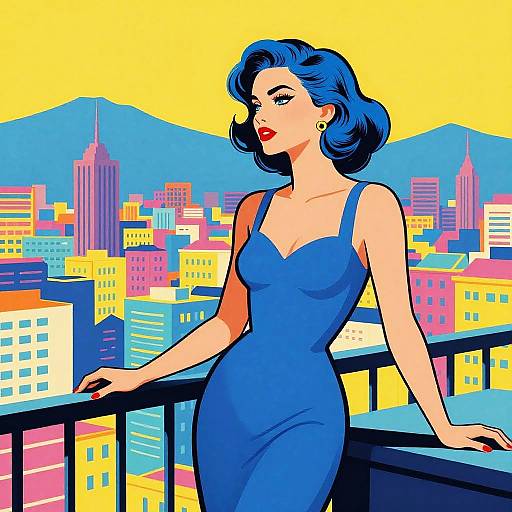 Vibrant Pop Art Woman on Balcony