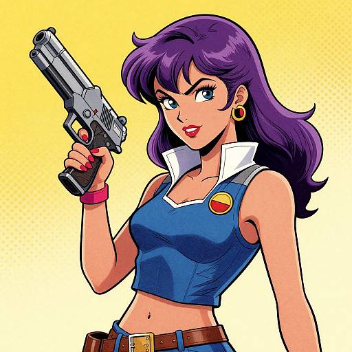 1980s Comic Style Purple-Haired Woman