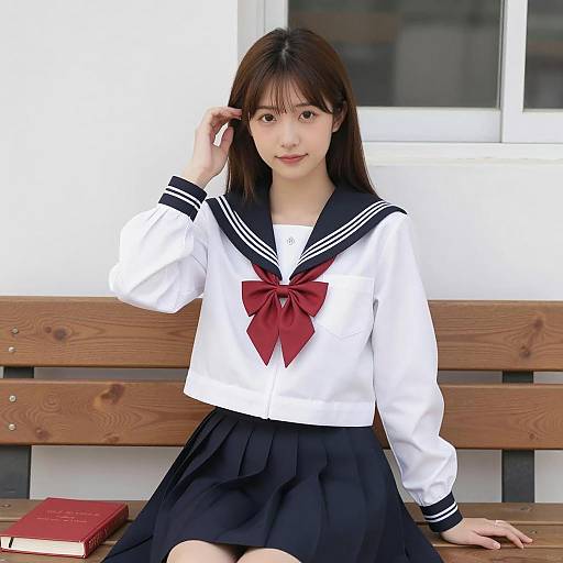 Charming Asian Student in Uniform