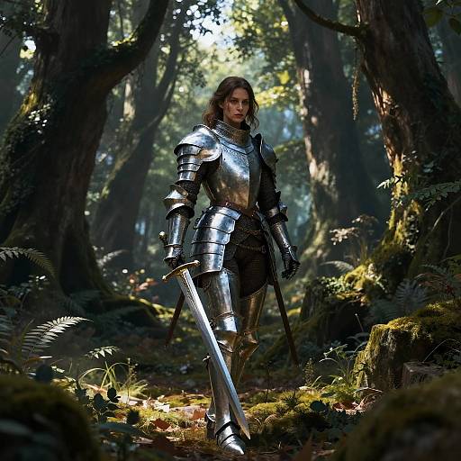 Knight Woman in Enchanted Forest