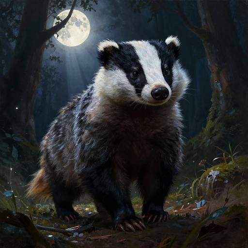Vigilant Female Badger in Enchanted Forest