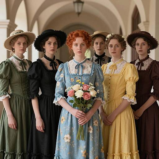 Victorian Style Women Portrait with Flowers