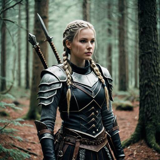 Female Warrior with Nordic Braids in Forest Female Warrior with Nordic Braids in Forest
