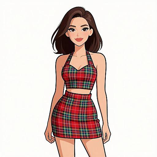 Smiling Woman in Plaid Preppy Outfit