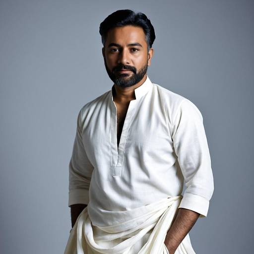 Indian Man in Traditional White Kurta and Dhoti