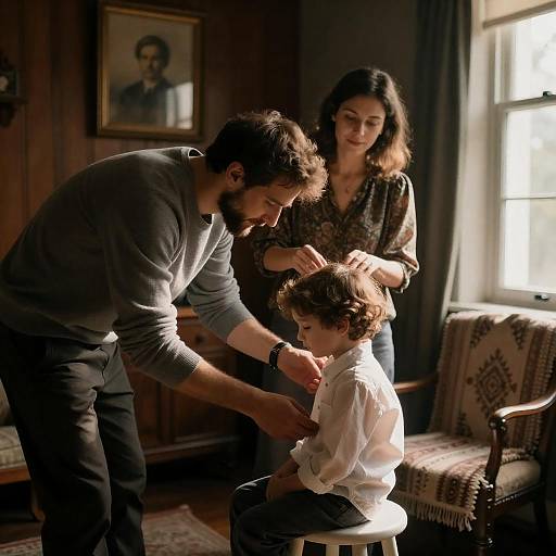 Family Grooming in Vintage Room