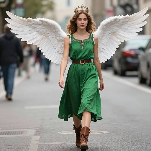 Female Angel in Green Walking