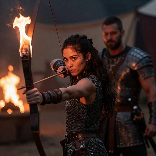 Intense Archer in Dimly Lit Tent