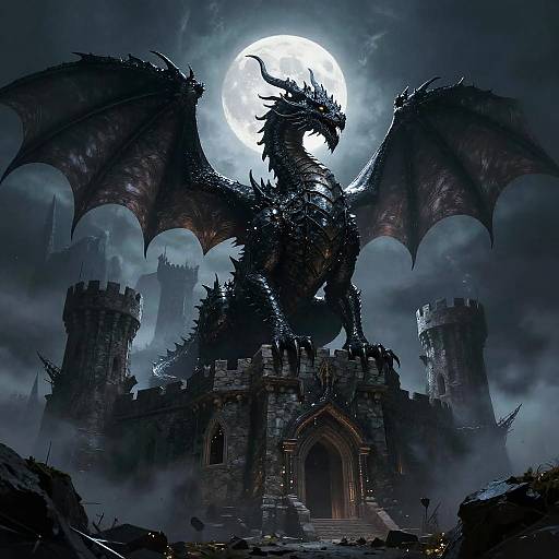 Colossal Obsidian Dragon on Castle