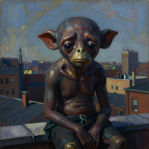 Expressionist Wojak on Twilight Rooftop