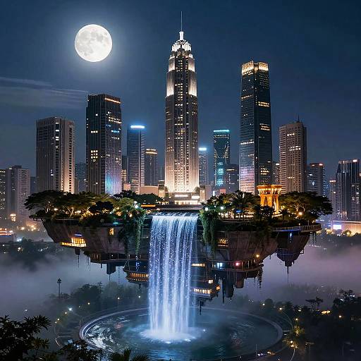 Nighttime Floating Sky Cityscape