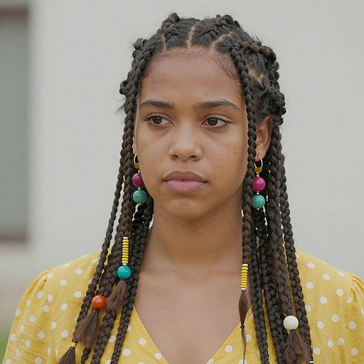 Young Woman with Braided Hair and Colorful Beads