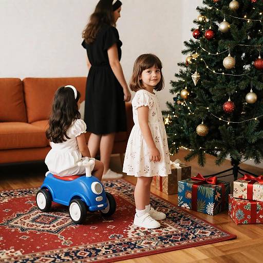 Festive Living Room with Children and Gifts