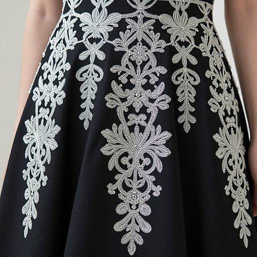 Elegant Black Dress with Silver Embroidery
