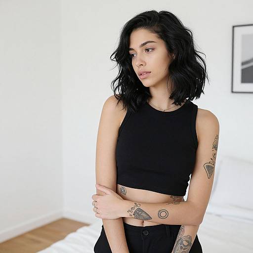 Tattooed Woman in Modern Bright Room