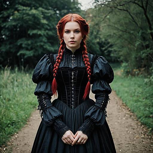 Gothic Victorian Girl in Black Dress