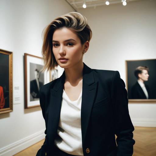 Woman with Low Fade Hairstyle in Art Gallery
