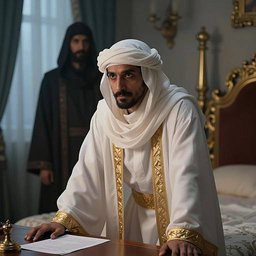 Mysterious Encounter in Dimly Lit Room