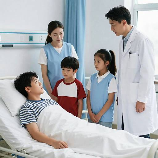 Family and Doctor Visit Patient in Hospital Room