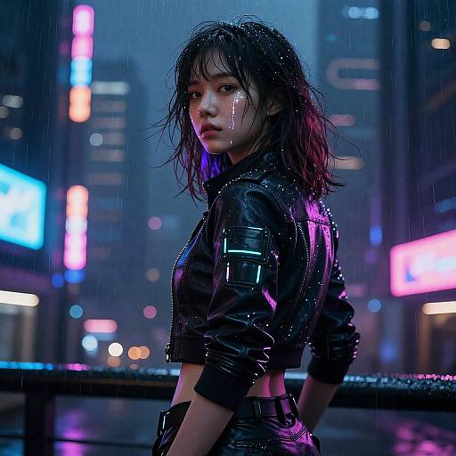 Cyberpunk Girl in Neon Rain